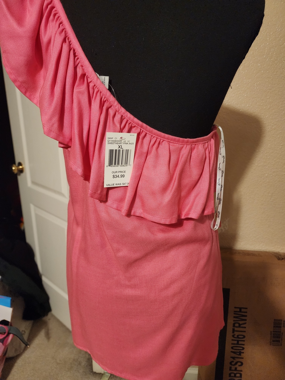 GUESS One-Shoulder Pink Ruffle Top - Picture 2 of 4